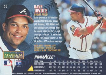 1995 Pinnacle - Museum Collection #50 Dave Justice Back
