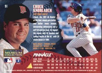 1995 Pinnacle - Museum Collection #91 Chuck Knoblauch Back