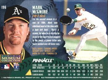 1995 Pinnacle - Museum Collection #196 Mark McGwire Back