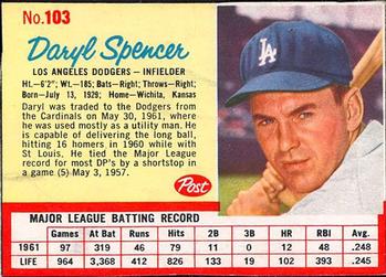1962 Post Cereal #103 Daryl Spencer Front