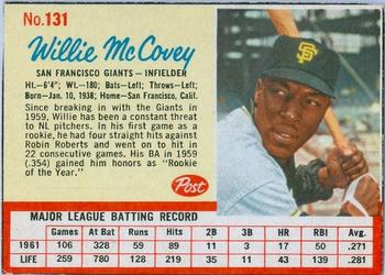 1962 Post Cereal #131 Willie Mccovey Front