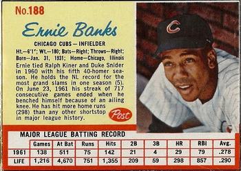 1962 Post Cereal #188 Ernie Banks Front