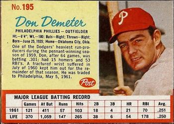 1962 Post Cereal #195 Don Demeter Front
