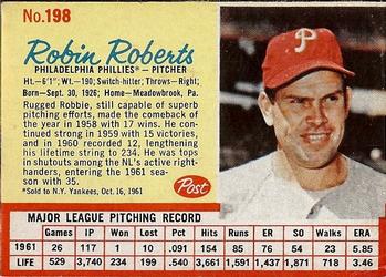 1962 Post Cereal #198 Robin Roberts Front