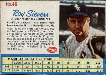 1962 Post Cereal #46 Roy Sievers Front