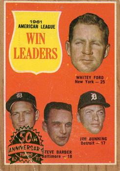 2011 Topps Heritage - 50th Anniversary Buybacks #57 1961 American League Win Leaders (Whitey Ford / Frank Lary / Steve Barber / Jim Bunning) Front