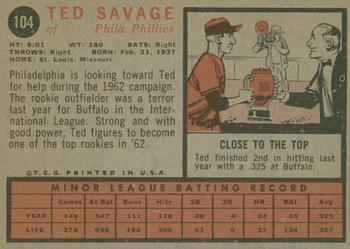 2011 Topps Heritage - 50th Anniversary Buybacks #104 Ted Savage Back