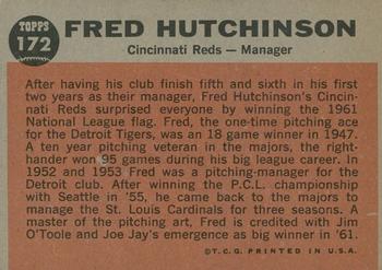 2011 Topps Heritage - 50th Anniversary Buybacks #172 Fred Hutchinson Back