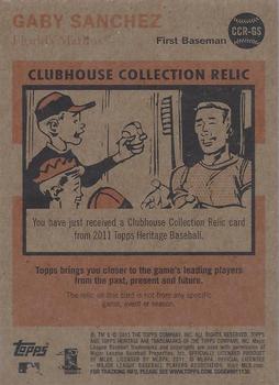 2011 Topps Heritage - Clubhouse Collection Relics #CCR-GS Gaby Sanchez Back