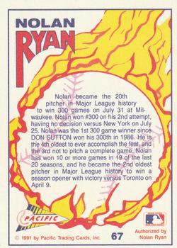 1991 Pacific Nolan Ryan Texas Express I #67 Nolan Ryan Back