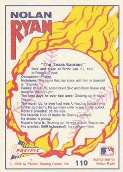 1991 Pacific Nolan Ryan Texas Express I #110 Nolan Ryan Back
