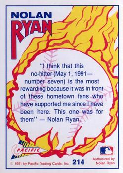 1992 Pacific Nolan Ryan Texas Express II #214 Nolan Ryan Back