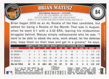 2011 Topps Opening Day - Blue #84 Brian Matusz Back