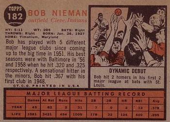 1962 Topps #182 Bob Nieman Back