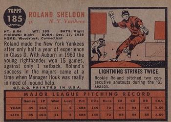 1962 Topps #185 Roland Sheldon Back