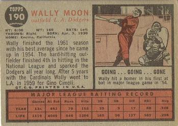 1962 Topps #190 Wally Moon Back