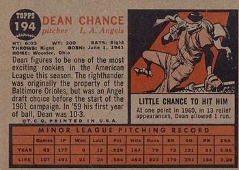 1962 Topps #194 Dean Chance Back
