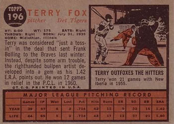 1962 Topps #196 Terry Fox Back