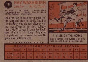 1962 Topps #19 Ray Washburn Back