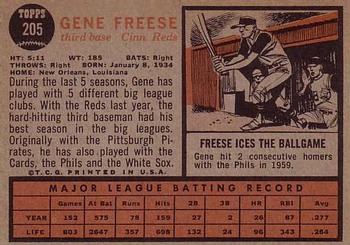 1962 Topps #205 Gene Freese Back