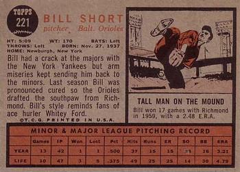 1962 Topps #221 Bill Short Back