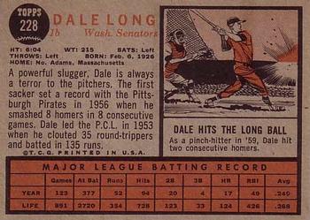1962 Topps #228 Dale Long Back
