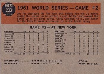 1962 Topps #233 World Series Game #2 - Jay Ties It Up Back