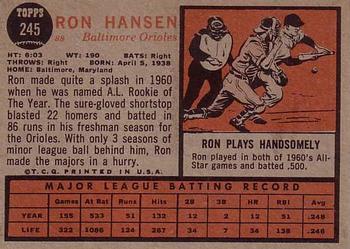 1962 Topps #245 Ron Hansen Back