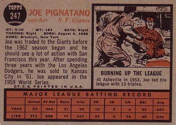 1962 Topps #247 Joe Pignatano Back