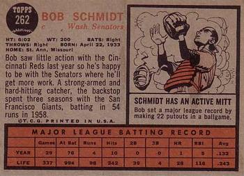 1962 Topps #262 Bob Schmidt Back