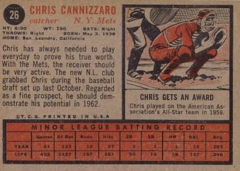 1962 Topps #26 Chris Cannizzaro Back