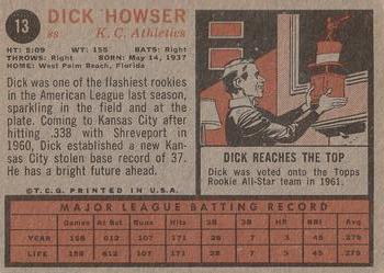 1962 Topps #13 Dick Howser Back