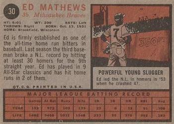 1962 Topps #30 Ed Mathews Back