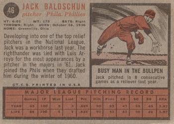 1962 Topps #46 Jack Baldschun Back