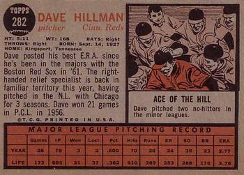 1962 Topps #282 Dave Hillman Back