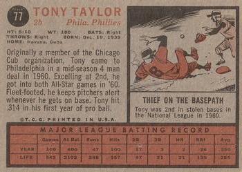 1962 Topps #77 Tony Taylor Back