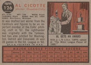 1962 Topps #126 Al Cicotte Back