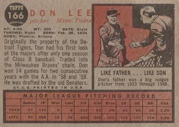 1962 Topps #166 Don Lee Back