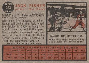 1962 Topps #203 Jack Fisher Back