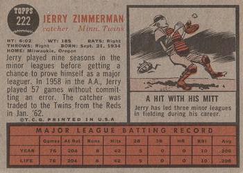 1962 Topps #222 Jerry Zimmerman Back