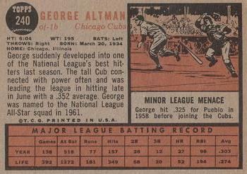 1962 Topps #240 George Altman Back