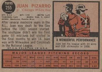 1962 Topps #255 Juan Pizarro Back