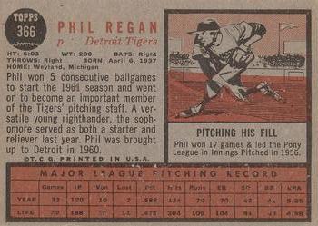1962 Topps #366 Phil Regan Back