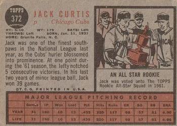 1962 Topps #372 Jack Curtis Back