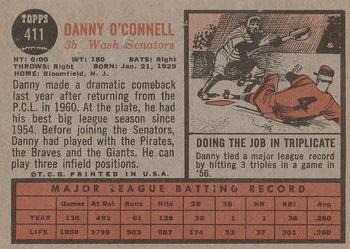 1962 Topps #411 Danny O'Connell Back