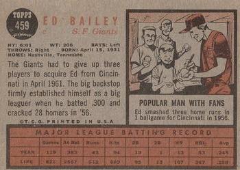 1962 Topps #459 Ed Bailey Back