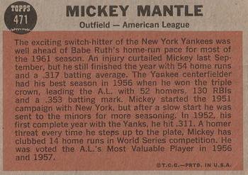 1962 Topps #471 Mickey Mantle Back