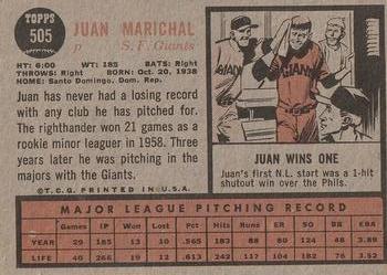 1962 Topps #505 Juan Marichal Back