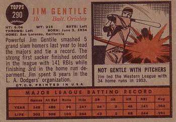 1962 Topps #290 Jim Gentile Back