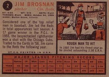 1962 Topps #2 Jim Brosnan Back